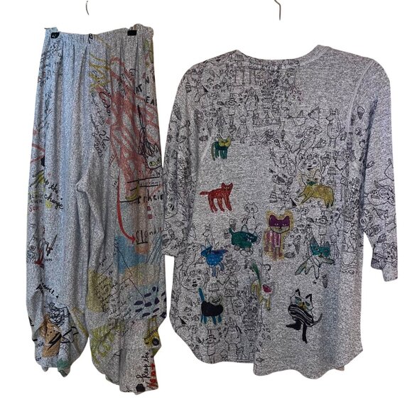 Inoah Womens Top Pant Set Size Small Gray Tunic Animal Print Harem USA - Picture 8 of 12